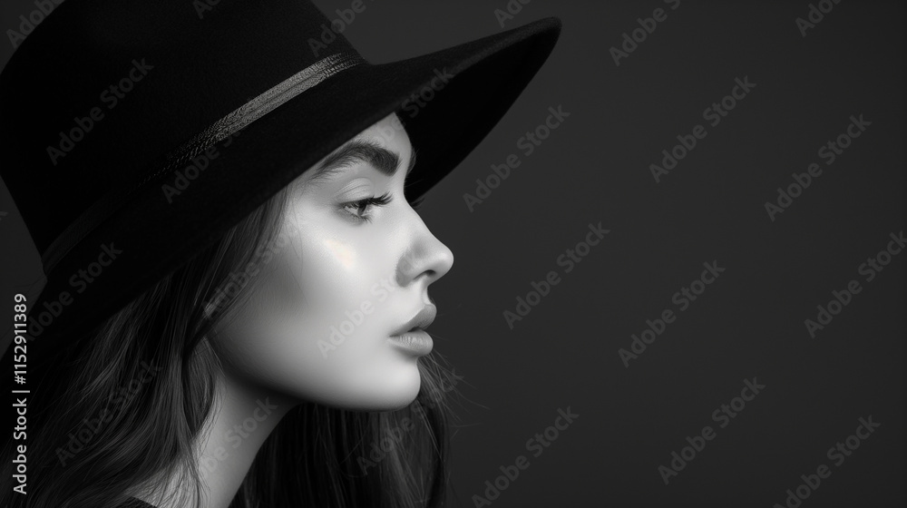 Black and White Portrait of a Woman Wearing a Hat Black and White Portrait of a Woman Wearing a Hat