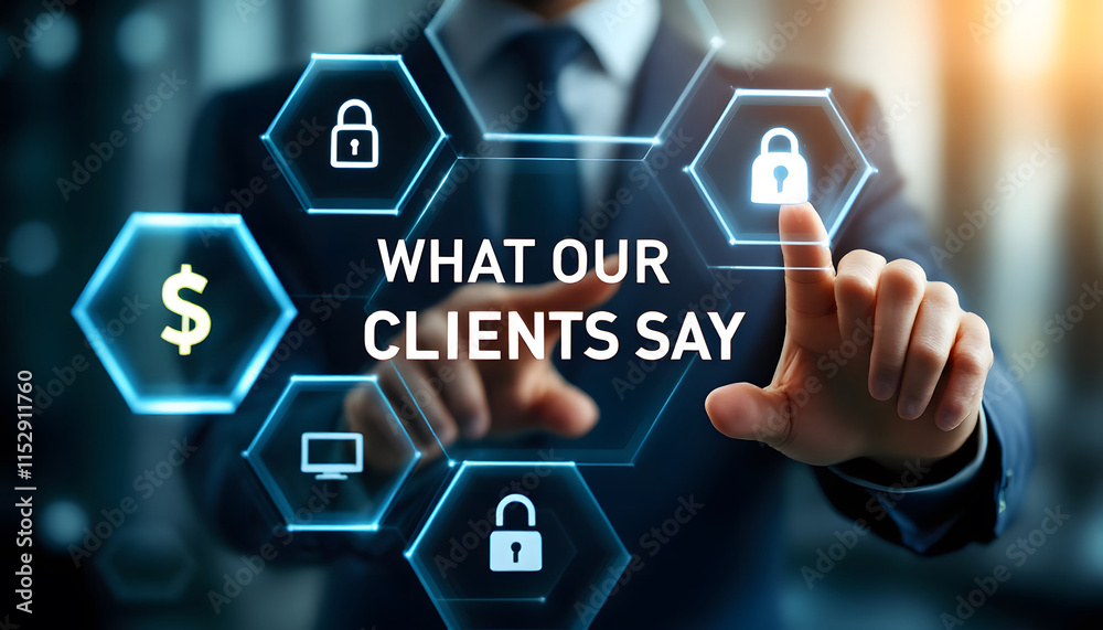 What Our Clients Say, Interactive Feedback and Testimonials Concept What Our Clients Say, Interactive Feedback and Testimonials Concept