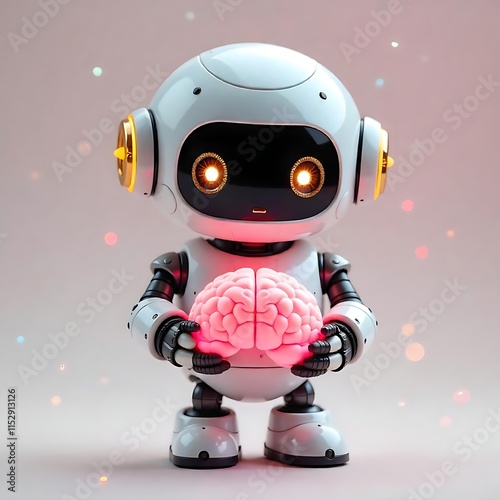 Cute Robot Holding a Brain