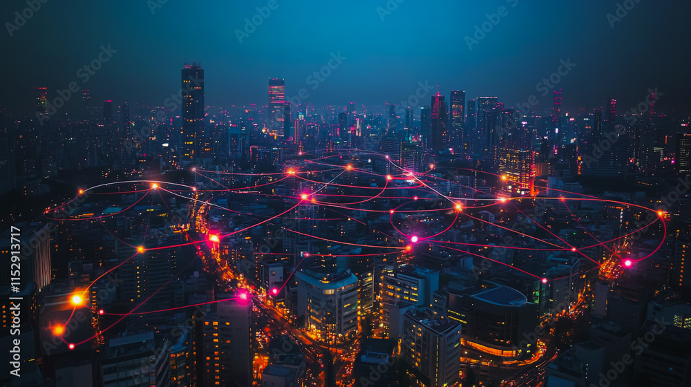 custom made wallpaper toronto digitalAbstract businesswoman stands on the peak of success Smart digital city with connection cyber security network reciprocity over the cityscape future wireless digital city and social media networking