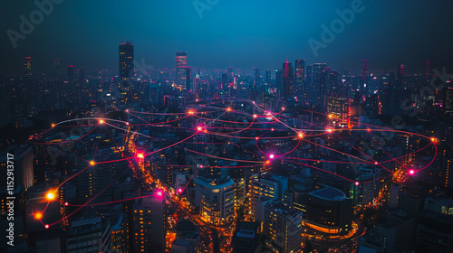 Wallpaper Mural Abstract businesswoman stands on the peak of success Smart digital city with connection cyber security network reciprocity over the cityscape future wireless digital city and social media networking Torontodigital.ca