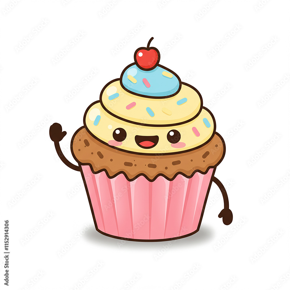 Happy Cupcake Character Cute Dessert Illustration Sweet Treat Design Happy Cupcake Character Cute Dessert Illustration Sweet Treat Design