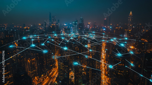 Wallpaper Mural Abstract businesswoman stands on the peak of success Smart digital city with connection cyber security network reciprocity over the cityscape future wireless digital city and social media networking Torontodigital.ca