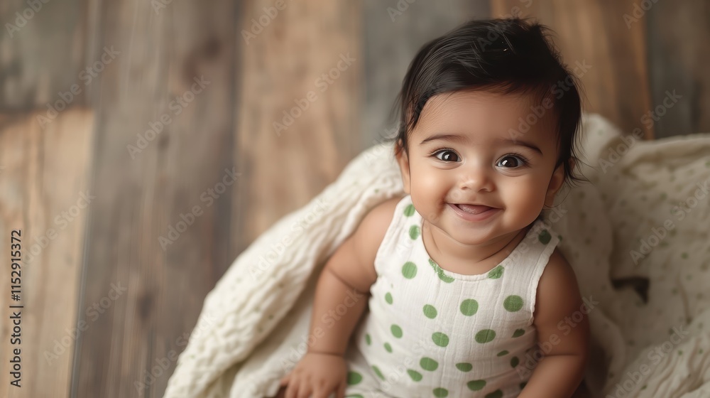 Portrait of a happy smiling baby girl with open eyes wearing a white dress Portrait of a happy smiling baby girl with open eyes wearing a white dress