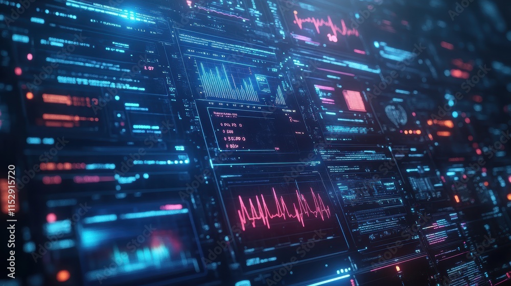 Obraz premium A futuristic interface displaying medical data and patient vitals overlaid on a blue digital background.