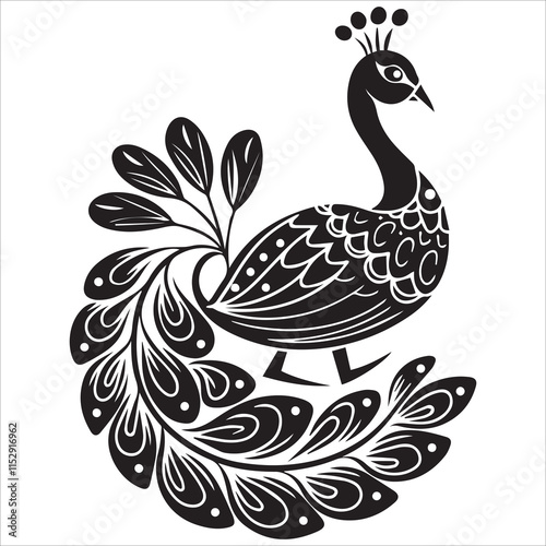 Tribal Peacock Black and White Design