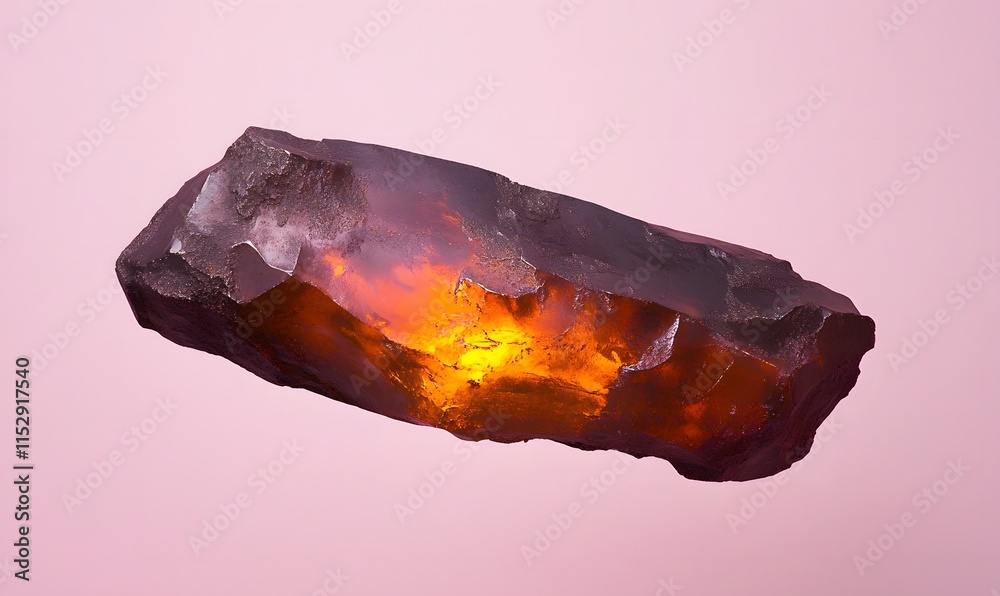 Fototapeta premium Glowing orange core inside a dark brown rock.