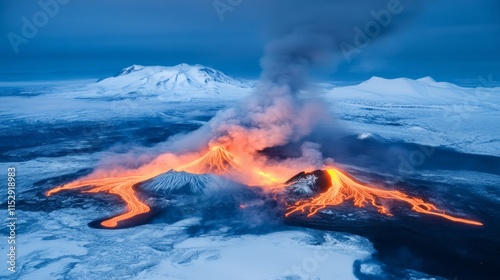 Iceland Volcanic Eruption Fiery Lava Meets Snowy Landscape