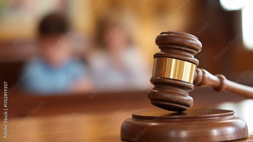 Illustration of a judge's gavel with a blurred child in the background. Ai generated image Illustration of a judge's gavel with a blurred child in the background. Ai generated image
