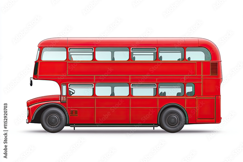 Double-decker bus, isolated with a classic red design, ideal for travel and tourism Double-decker bus, isolated with a classic red design, ideal for travel and tourism