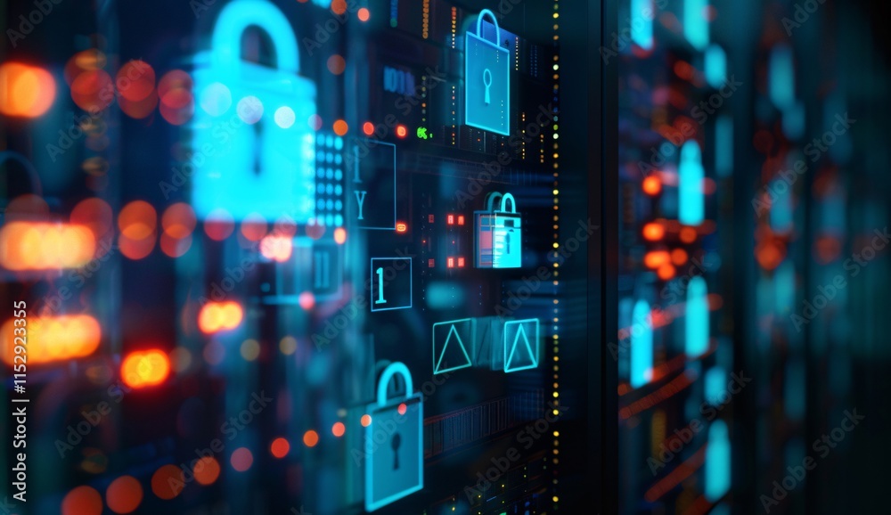 Obraz premium Close up of an abstract digital screen displaying hologram background with glowing light