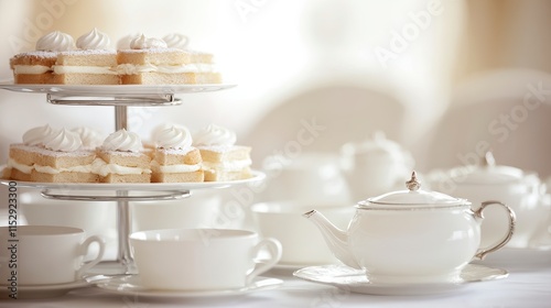 Wallpaper Mural Elegant afternoon tea setting with delicate cakes and white china. Torontodigital.ca