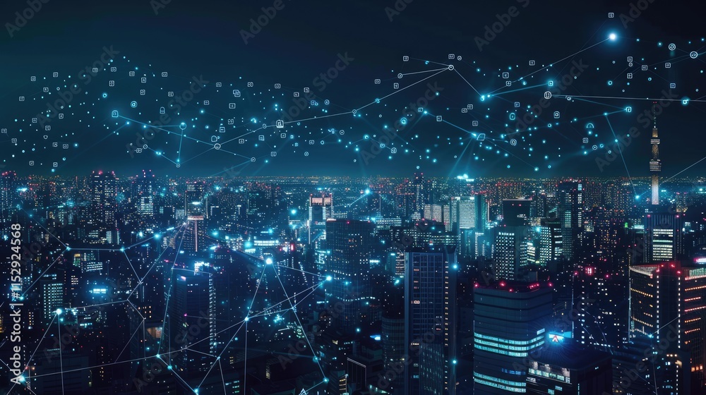 Obraz premium A Connected Metropolis at Night