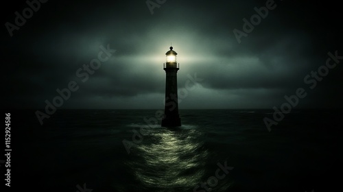 Lone Lighthouse Beams Hope in Stormy Seascape