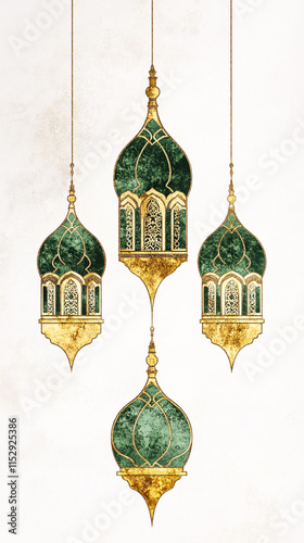 Ramadan Kareem greeting. Islamic lantern near mosque with night sky with crescent moon and stars. End of fasting. Hari Raya card. Eid al-Fitr decoration. Breaking of holy fast day. Muslim holiday.
 photo