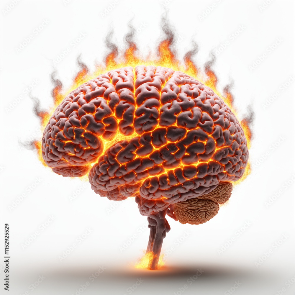 Human Brain Made of looks like fire on an isolated background