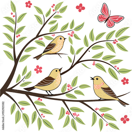Adobe IllustraBirds in a Tree - Nature's Harmony and Beauty, bird, tor Artwork