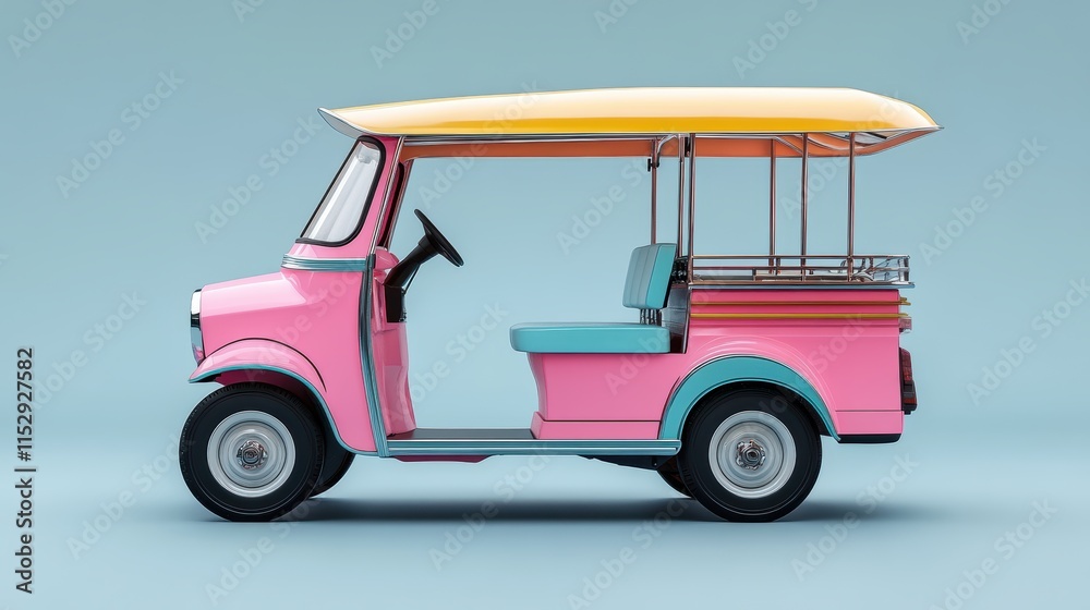 Fototapeta premium Tuk Tuk Thailand car in pastel colors. white background.