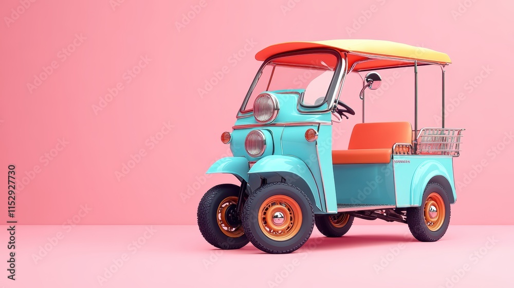 Fototapeta premium Tuk Tuk Thailand car in pastel colors. white background.