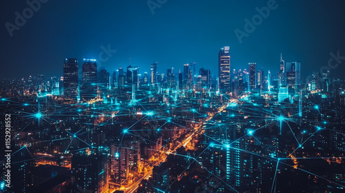 Wallpaper Mural Abstract businesswoman stands on the peak of success Smart digital city with connection cyber security network reciprocity over the cityscape future wireless digital city and social media networking Torontodigital.ca