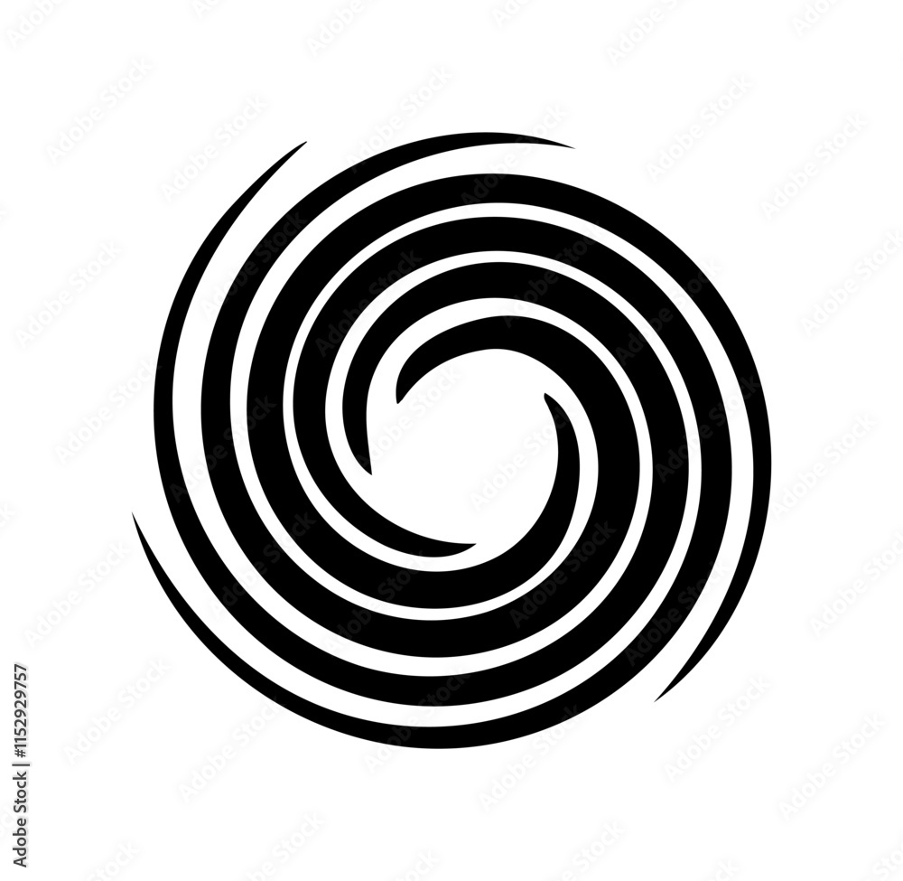 Circular black and white curl. Round emblem or logotype. Abstract minimalistic creativity and art. Rotation and whirlwind. Flat vector illustration Circular black and white curl. Round emblem or logotype. Abstract minimalistic creativity and art. Rotation and whirlwind. Flat vector illustration