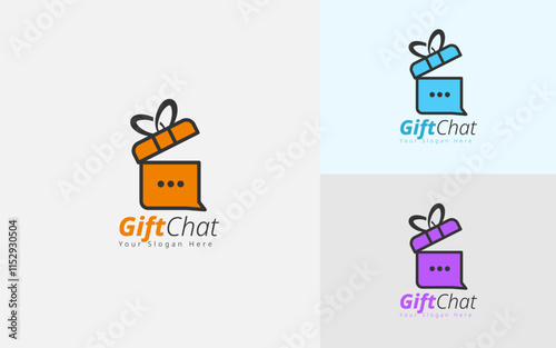 Digital Gift Chat Logo. E-Commerce Gift Box Illustration. Concept for Online Gifts