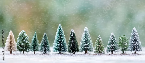 Miniature Christmas Trees in Snowy Landscape Creating a Festive Holiday Atmosphere for Winter Decor and Seasonal Celebrations