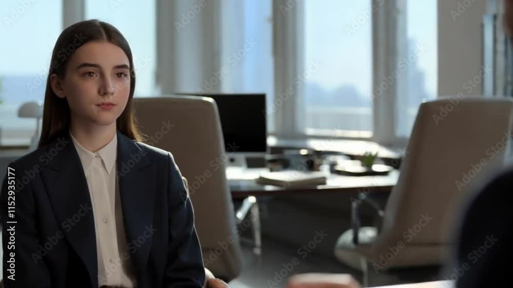 3d animated girl sitting on interview seat 3d animated girl sitting on interview seat