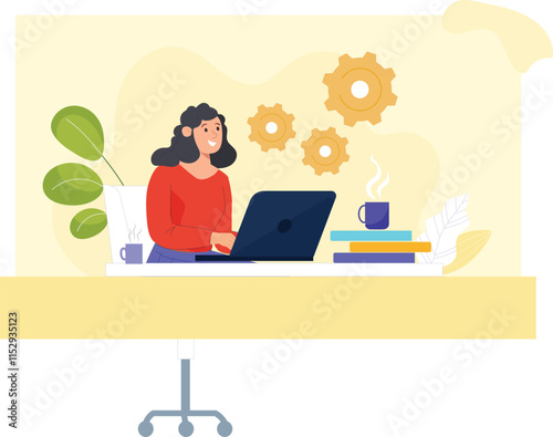 
An illustration of an efficient gear automation work process, featuring interconnected gears symbolizing a smooth, automated workflow