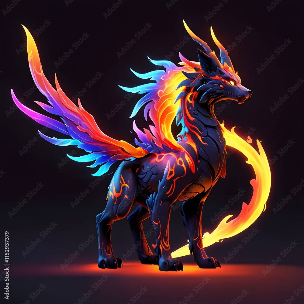 Mythical fire wolf fantasy realm digital art dark background artistic ...