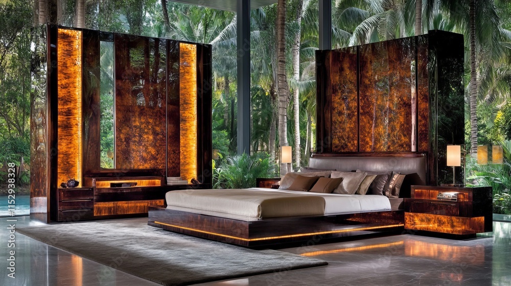 Fototapeta premium Luxurious Modern Bedroom Suite with Tropical View