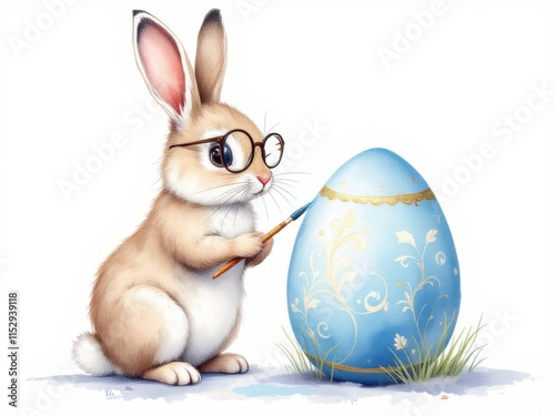 Rabbit painting Easter egg. Perfect for Easter or spring related designs. photo