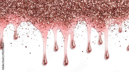 create me an image of rose gold glitter dripping down the bottom, white background, pink and white colour scheme