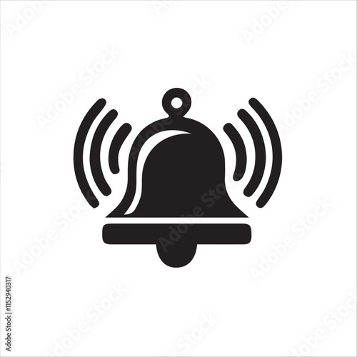 Resounding Alert: A minimalist black bell icon, conveying the message of an alert with radiating sound waves, set against a clean, uncluttered backdrop.