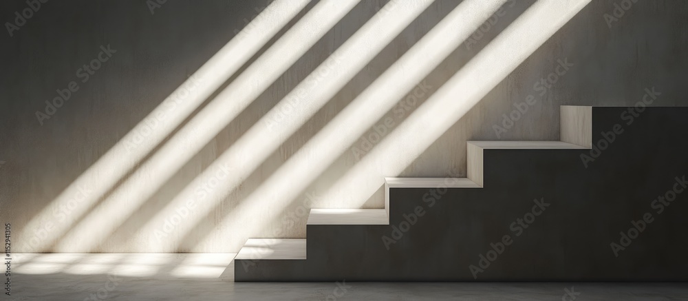 Obraz premium Minimalistic abstract background with light and shadow patterns on stairs perfect for modern product presentations and artistic displays