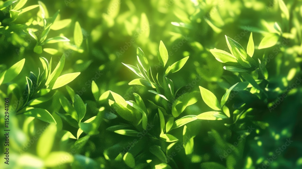 Lush Green Leaves in Natural Light with Soft Focus for Freshness and Tranquility Emphasizing Nature's Beauty and Serenity