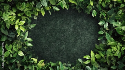 Lush green foliage border with dark textured background for nature themes and eco-friendly designs photo