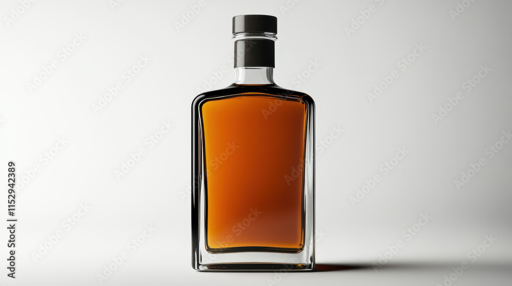 sleek glass whiskey bottle filled with amber liquid, showcasing its elegant design and rich color. Perfect for bar displays or product photography sleek glass whiskey bottle filled with amber liquid, showcasing its elegant design and rich color. Perfect for bar displays or product photography