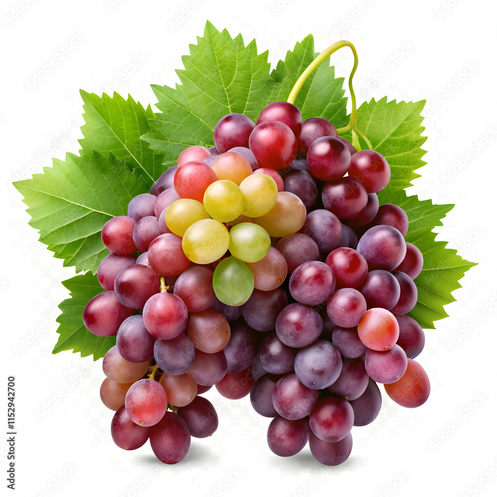 Fototapeta premium A bunch of grapes isolated on a transparent background, displaying plump, juicy purple or green grapes.