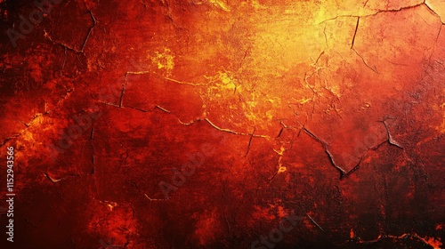 Abstract grunge background using shades of fiery red and golden orange, accented with deep black smudges and streaks. 