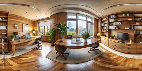 Wallpaper Mural 360° Virtual Tour: Modern Home Office Workspace - 3D Rendered Macro Photography Torontodigital.ca