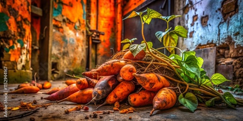 Abandoned Building, Overgrown Sweet Potatoes, Urban Decay, Grunge Photography photo