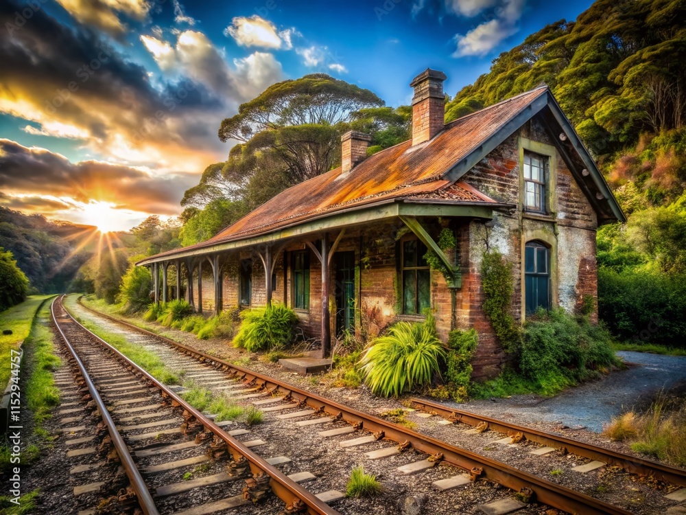 Obraz premium Abandoned New Zealand Railway Station, Urban Exploration Photography