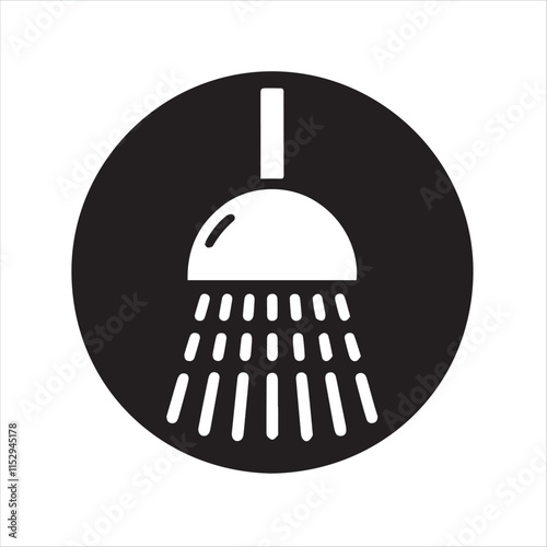 Shower Icon: A simple and sleek monochrome illustration of a shower head. Clean design perfect for a variety of applications.