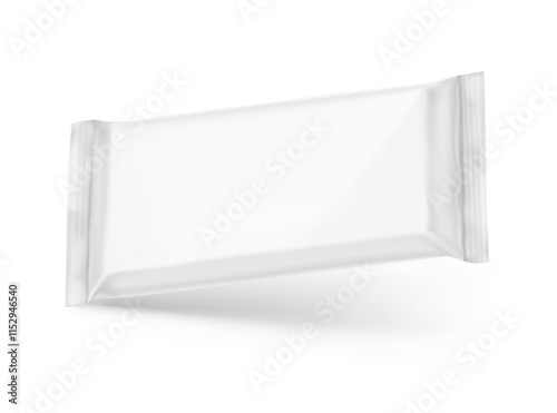 Realistic flow packaging mockup for bars, candies, waffles. Vector illustration isolated on white background. Easy to use for your design. EPS10.