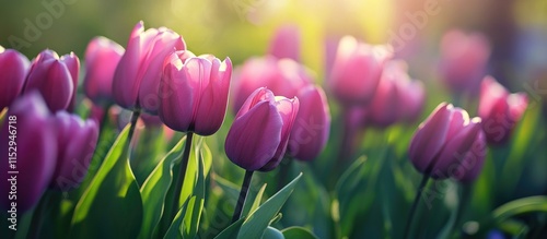 Spring Blooming Tulips in a Colorful Field with Soft Natural Light photo