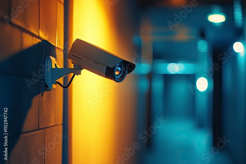 CCTV camera security or surveillance system in office building, Smart camera can record video all day and night to keep you safe from thieves. Surveillance camera Anti-theft system concept.  photo