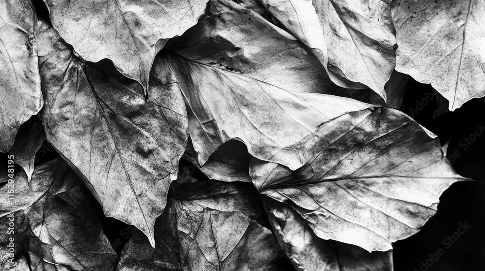 Black and White Leaf Texture with Detailed Veins and Natural Patterns Ideal for Backgrounds and Nature Themes