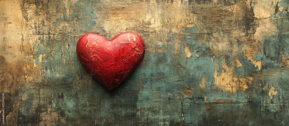Red heart on a textured blue and gold background symbolizing love and affection for decorations and artistic design concepts Red heart on a textured blue and gold background symbolizing love and affection for decorations and artistic design concepts