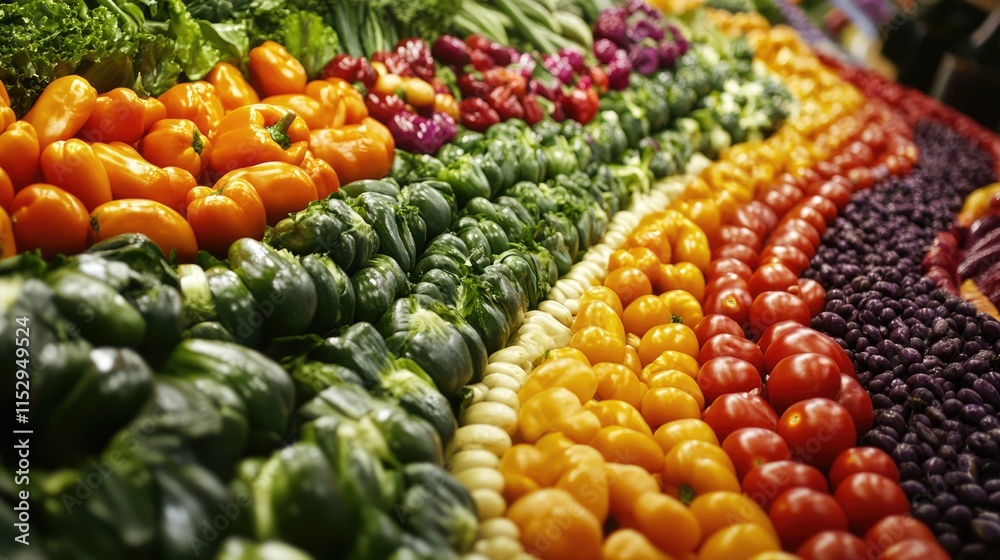 Fototapeta premium Vibrant assortment of fresh organic vegetables showcasing healthy eating and superfood options at a local market stall